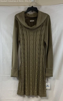 Calvin Klein Women's Taupe Cable Knit Cowl Neck Sweater Dress Size XL NWT - Image 1 of 4