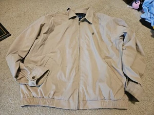 Polo Ralph Lauren Harrington Jacket Men's Beige Zip Up Size L - Stains Used - Picture 1 of 13