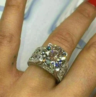 Real Moissanite 3.50Ct Round Cut Solitaire Engagement Ring 14K White Gold Plated - Image 1 of 4