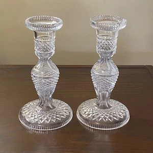 Pair Waterford ALANA Crystal 7 1/4" Hollow Candlesticks Candle Holders ~ Signed - Picture 1 of 21