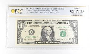 1988 A $1 San Francisco CA FRN Star Note Fr#1916-L* Gem Unc 65 PPQ PCGS *2891 - Picture 1 of 3