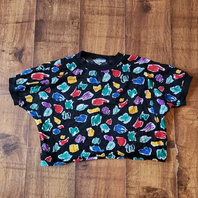 Retro St Michael colourful cotton cropped T shirt, puff sleeved 14, made in UK - Image 1 of 4