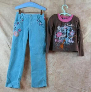PAMPOLINA 2Pc Turquoise/Brown Corduroy Pant Set Sz 6-6X EUC - Picture 1 of 10