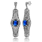 Natural 2CT Sapphire 925 Solid Sterling Silver Victorian Style Earrings FE3