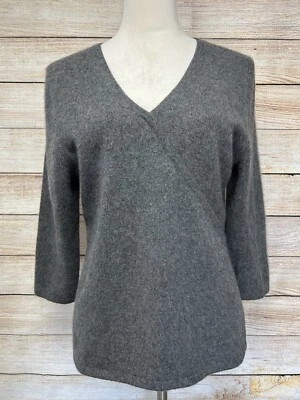 Suéter túnica Daniel Bishop 100 % cachemir envolvente sintético cuello en V talla L gris calce ajustado Foto 1 de 4