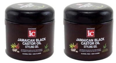 Paquete de 2 Gel de peinado FANTASIA IC JAMAICAN ACEITE DE RICINO NEGRO SIN ALCOHOL 16 oz Foto 1 de 2