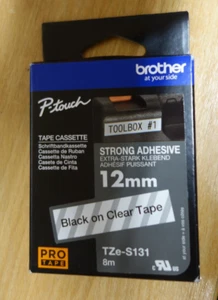 Genuine Brother TZe-S131 12mm LAMINATED LABEL TAPE 8m Black on Clear extra stron - Picture 1 of 2