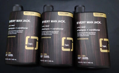 Champú diario Every Man Jack 2 en 1 + acondicionador 13,5 oz sándalo NUEVO lote de 3 Foto 1 de 2