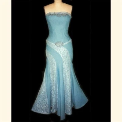 Blue Denim and Lace Spiral Two Piece, Corset and Skirt,  Size 10 - Image 1 of 3