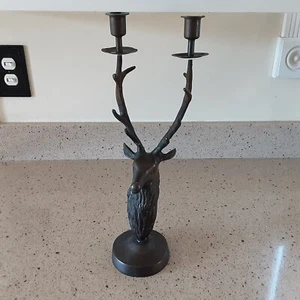 Cast Brass Stag Elk Deer Head Candle Holder Brown Metallic Finish 15" Tall - Picture 1 of 11