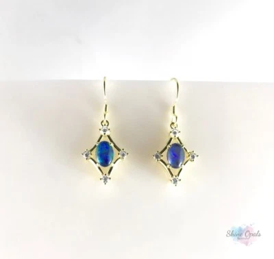 Orecchini opale oro australiano gancio a goccia originale 7x5 mm ciondolo a f... - Immagine 1 di 4