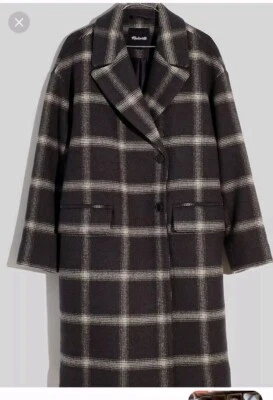 Madewell Haydon Windowpane Women’s XS Bottom Shawl Collar Coat Wool Pea Long - Image 1 of 4