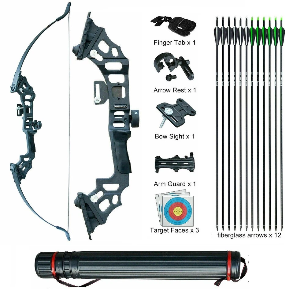 51" 30-50lbs Archery Recurve Bow Arrows Set Takedown Longbow Hunting Right Hand  - Image 1 of 4