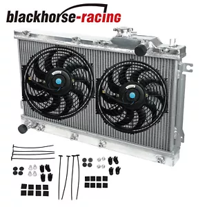 Aluminum 2 Row Radiator + 2X12" Slim Fan For 1990-1997 Mazda Miata MX5 MT Manual - Picture 1 of 11