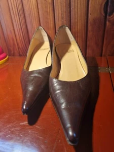 CHIARINI BOLOGNA BROWN LEATHER KITTEN HEELS-5CM S 37 INSOLES-25 CM MADE IN ITALY - Picture 1 of 11