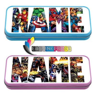MARVEL PERSONALISIERTES LOGO Federmäppchen Dose Superhelden Hulk Avengers beliebiger Name Geschenk