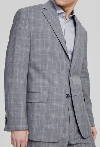 Cappotto tuta in lana Michael Kors da uomo grigio a quadretti vestibilità moderna $450 taglia 50R