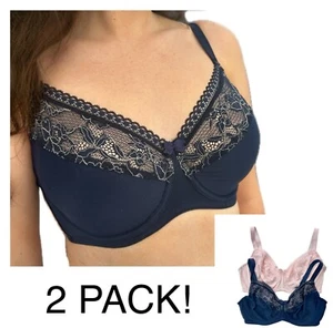 Ex Marks 2 Pack Bra Minimiser Full Cup Underwired Non Padded Lace Trim Support - Picture 1 of 5