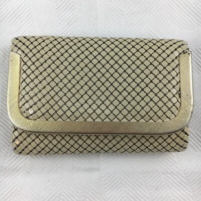 Vintage Glomesh Style Dark Cream Mesh Beige Cloth Gold Trim 5 Keys Key Holder VG Foto 1 de 4