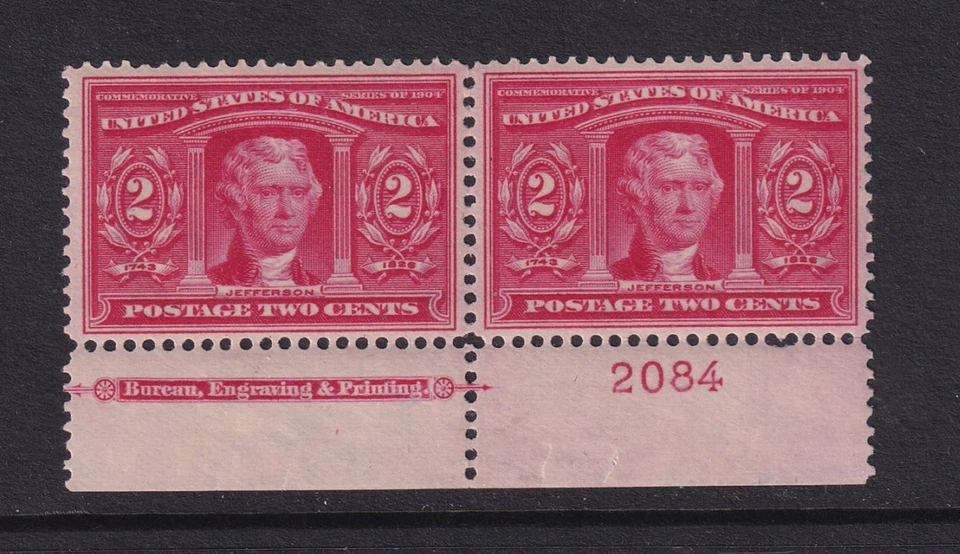 1904 Sc 324 Louisiana Purchase 2c MLH full OG VF plate number & imprint pair (YA - Image 1 of 2