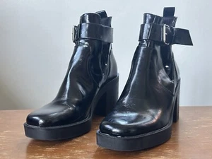 Zara Black Faux Patent Leather Cut Out Ankle Boots Women's Size EUR 40 - Picture 1 of 9
