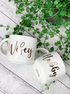 Hubby and Wifey Mug set 440ml Cute Couple gifts present Rose gold - Picture 1 of 11