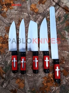 Premium Handmade Carbon Steel Kitchen Chef Set Knives , Camping Set Knives 5Pcs - Picture 1 of 1