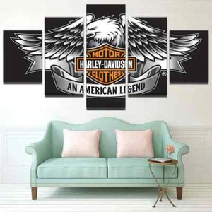 Harley Davidson Motorcycles Eagle Logo 5 Piece Panel Canvas Wall Art Photo Decor - Picture 1 of 2