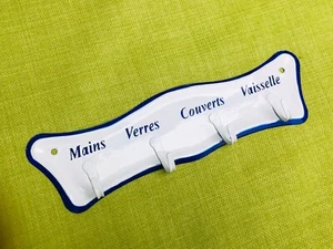 Vtg FRENCH ENAMEL Towel Rack Dish Cloth Hanger Hook Couverts Vaisselle Verres - Picture 1 of 4