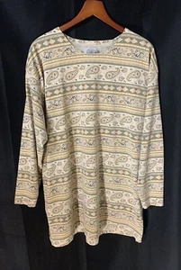 Cape Isle Knitters VTG Paisley Ivory Long-Sleeve Tunic Top Blouse XL - Picture 1 of 9