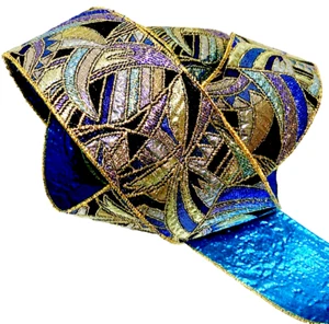 Metallic Ribbon Wired Double Sided Brocade Jacquard MCM 9.5 YDS x 2.75" USA VTG - Picture 1 of 14