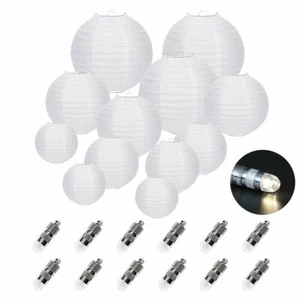 12er Papier Laterne Lampions Verschiedene Größen mit 12 Mini LED Ballons Lichter - Bild 1 von 16