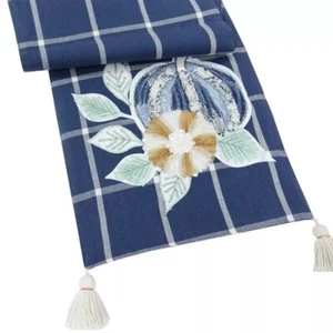 CELEBRATE FALL TOGETHER EMBELLISHED BLUE TABLE RUNNER - Picture 1 of 2