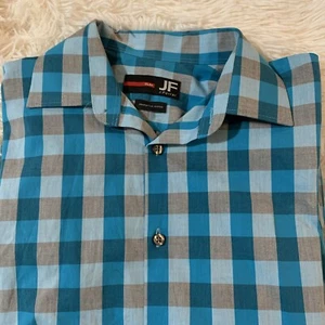JF J. Ferrar Button Down Shirt Men’s Long Sleeve Size S Slim 13-141/2 Blue/Gray - Picture 1 of 6