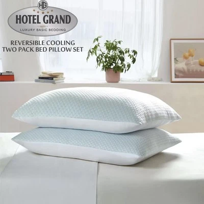 Hotel Grand Reversible Cooling Bed Pillow Summer/Winter Fabric Jumbo 2Pcs Pack - Image 1 of 4