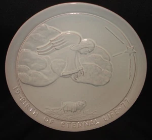 Piatto natalizio vintage Frankoma Pottery 1977 Joniece Frank nascita della vita eterna - Foto 1 di 3