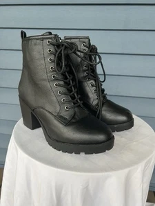 zigi soho boots Black Lace Up. Goth. Chunky Heel Grunge. Sz 9. Combat. Kourtlan - Picture 1 of 9
