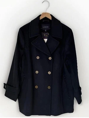 Chaquetón Lands' End para mujer mezcla de lana y cachemir azul marino con botones de ancla, 20 W nuevo sin etiquetas Foto 1 de 4