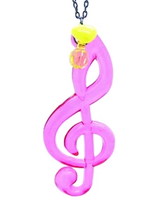 Kitsch Retro Large Pink Treble Clef Yellow Heart Crystal Charm Pendant Necklace  - Bild 1 von 5