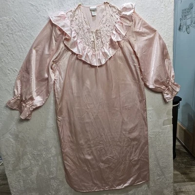 Винтажный 1950/60-х Adonna розовый кружева Frilly отделки белье длинный лист ночная рубашка 8262 - Изображение 1 из 4