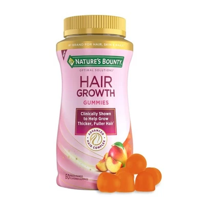 Nature's Bounty Hair Growth Gummies 60 Count Advanced Complex Peach Mango Flavor - Image 1 of 4