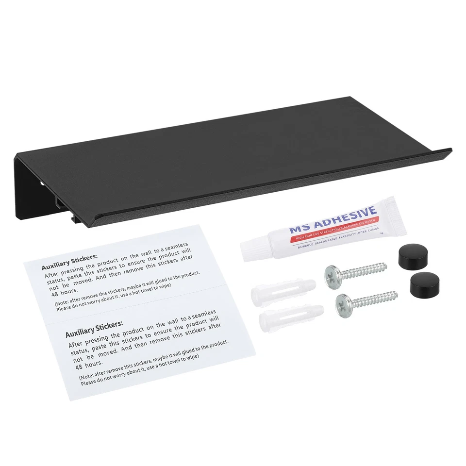 Stick-on Wall Shelf Aluminum Wall Mounted Phone Shelf Holder Wipes Rack, Black Foto 1 de 4