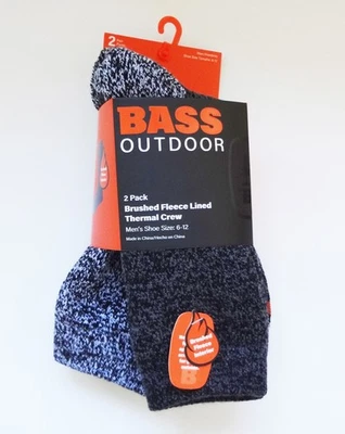 BASS Men's Socks Outdoor Brushed Fleece Lined Thermal Crew 2 Pairs - New - Image 1 of 4