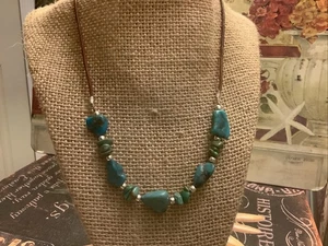 Turquesa y Esterlina (925) ~ Collar Ajustable ~ con Cordón Marrón ~ Sujetador de Langosta ~ A++ - Imagen 1 de 6