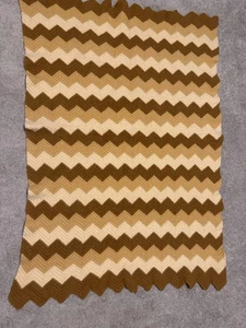 Manta de Colección Hecha por Abuela Lana Afgana Chevron Marrón Borde Festoneado para Regazo - Imagen 1 de 6