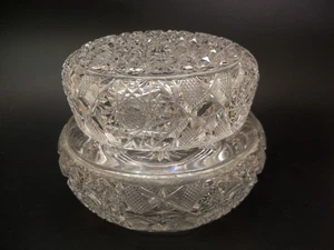 Antique American Brilliant Period Cut Crystal Lead Glass Round Dresser Jar - Picture 1 of 9