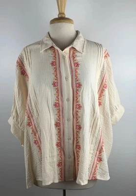 Nuevo con etiquetas Caballete Multicolor Bordado Algodón Gasa Top Talla Mangas Dolman medianas Foto 1 de 4