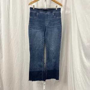 Spanx Cropped Flare Jeans Womens Size Large Fray Hem Pull On Blue - Picture 1 of 12