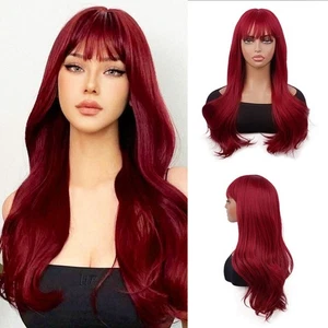 Women's Wig Long Ladies Daily Hair Curly Wig Dark Red Wigs+Wig Cap - Bild 1 von 5