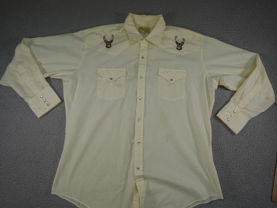 Camisa De Colección Ely Wildlife Para Hombres XL Amarilla Perla Occidental Bordada Ciervo A Presión Años 90 Foto 1 de 4